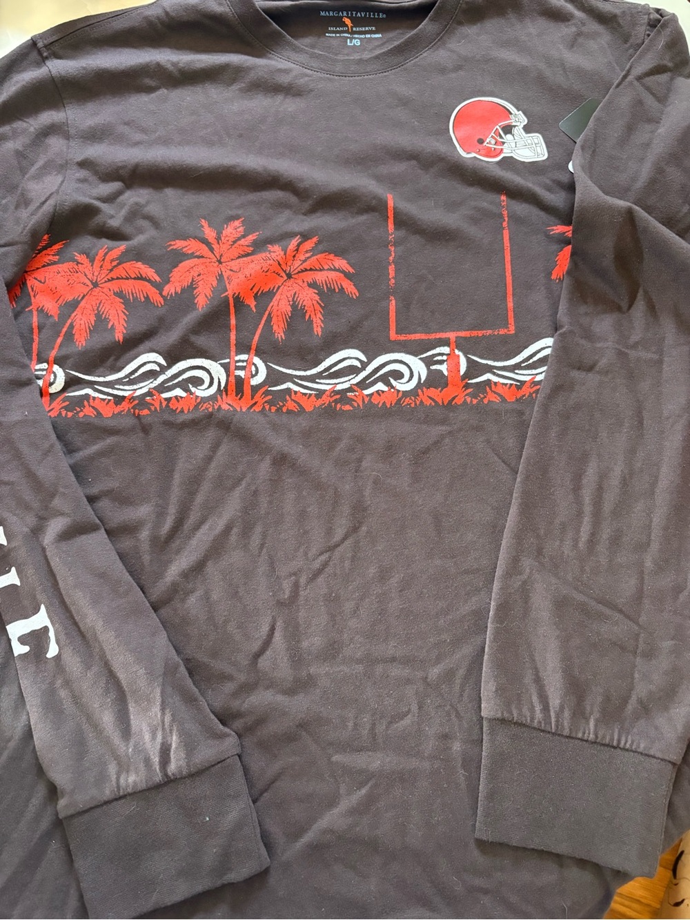 Margaritaville Brown Long Sleeve Tee with Red and White Palm Graphic